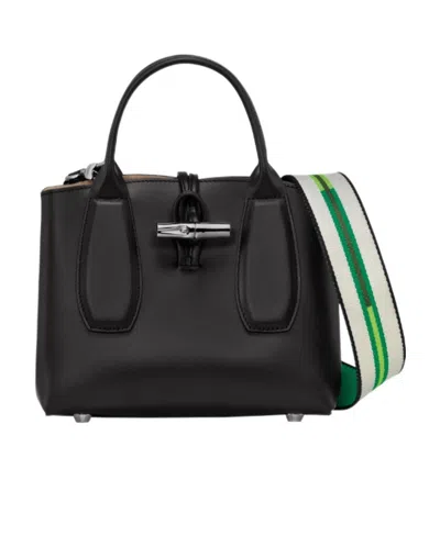 Longchamp Small Roseau Leather Tote Bag In Black