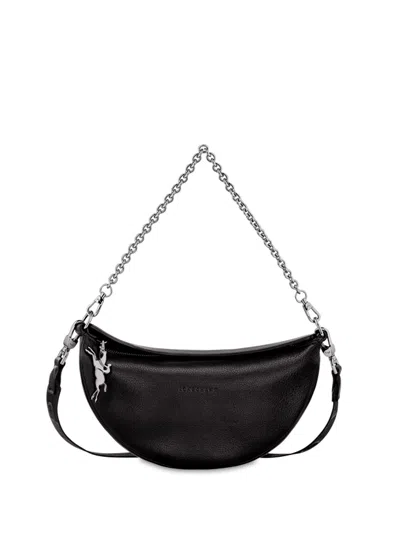Longchamp Small Roseau Essential Soft Half Moon Leather Crossbody Bag In Black  