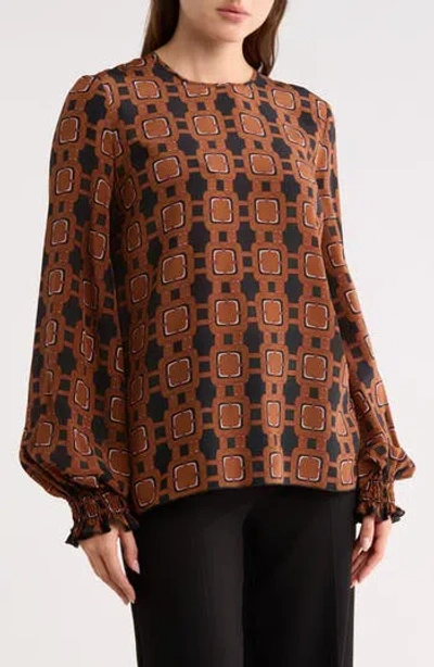 Longchamp Smocked Cuff Silk Blouse In Brown
