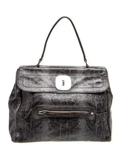 Pre-owned Longchamp Snakeskin Top Handle Bag In Black