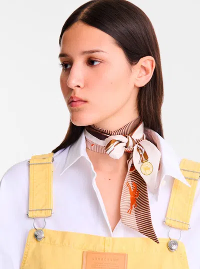 LONGCHAMP WHITE SCARF WITH LOGO LETTERING PRINT IN SILK WOMAN