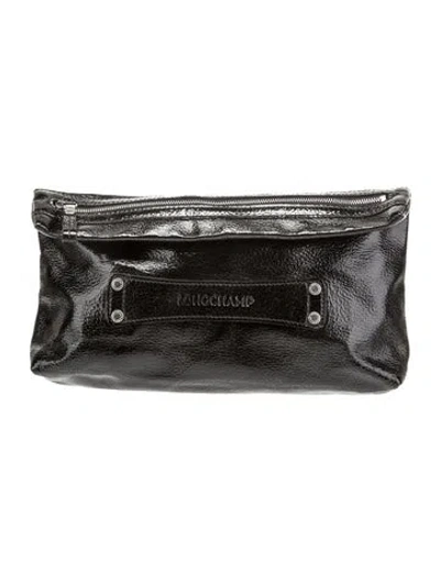 Pre-owned Longchamp Solid Patent Leather Clutch In Black