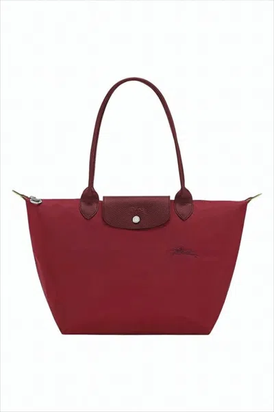 Longchamp Spacious Burgundy Tote Bag In White