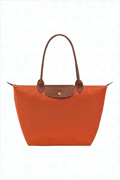Longchamp Spacious Orange Tote Bag In White