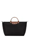 Longchamp Black Tote Bag With Embossed Logo And Leather Trim In Canvas Woman In Black