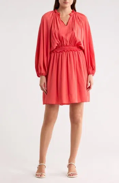 Longchamp Split Neck Long Sleeve Dress In Red