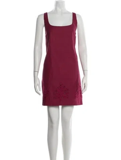 Pre-owned Longchamp Square Neckline Mini Dress W/ Tags In Burgundy