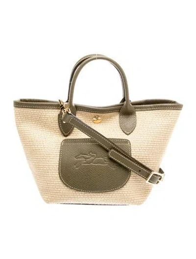 Pre-owned Longchamp Straw Top Handle Bag In Neutrals