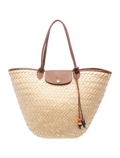 Pre-owned Longchamp Straw Tote In Neutral