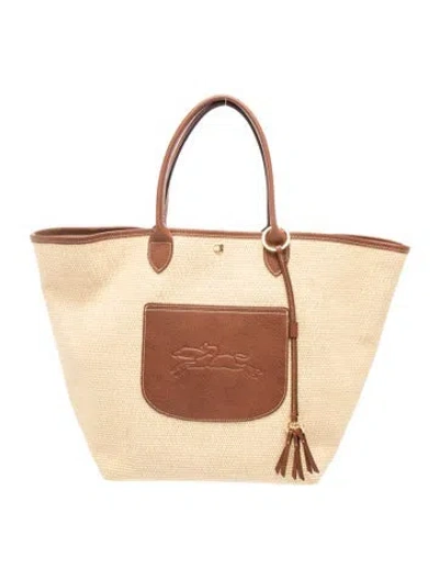 Pre-owned Longchamp Straw Tote In Neutral