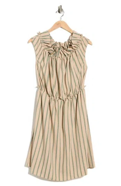 Longchamp Stripe Off-the-shoulder Cap Sleeve Dress In Gray
