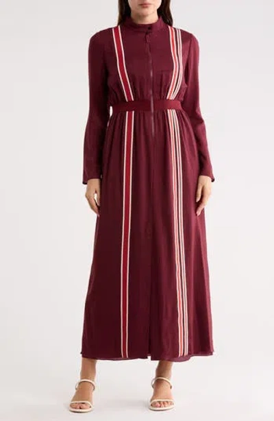 Longchamp Stripe Wool Maxi Dress In Burgundy