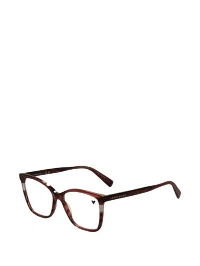 Longchamp Striped Rectangle-frame Glasses In Brown