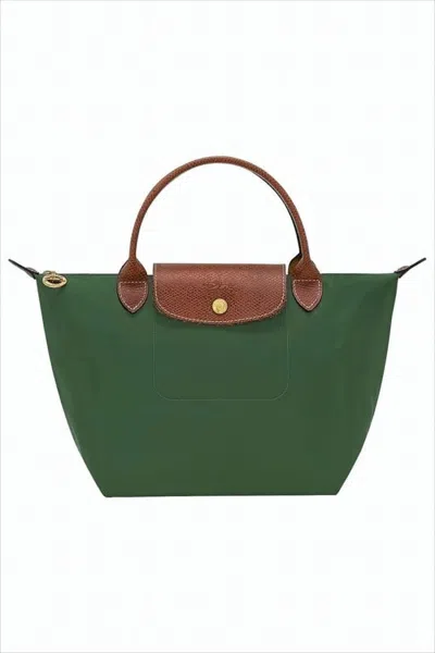 Longchamp Structured Deep Green Tote Bag In Gray