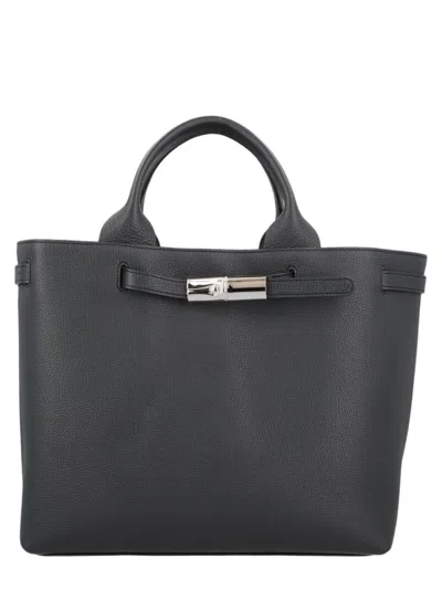 Longchamp Structured Handbag In Textured Calf Leather In Grey