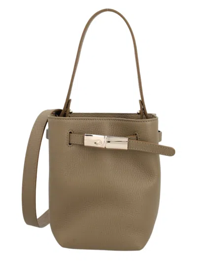 Longchamp Structured Handbag With Textured Surface And Minimalist Design In Brown