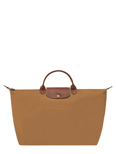 Longchamp Structured Nylon Travel Holdall In Beige