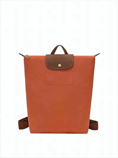 Longchamp Structured Rectangular Orange Backpack In White