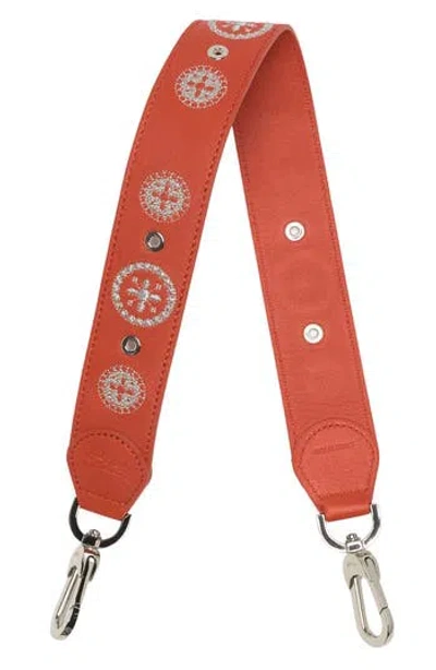 Longchamp Studded Leather Bag Strap In Orange