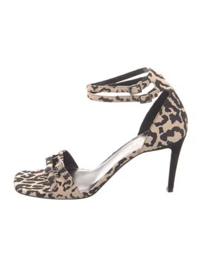 Pre-owned Longchamp Suede Animal Print Sandals In Multicolor