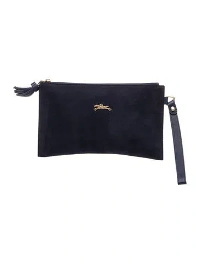 Pre-owned Longchamp Suede Clutch In Blue
