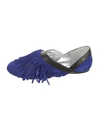Pre-owned Longchamp Suede Colorblock Pattern D'orsay Flats In Blue
