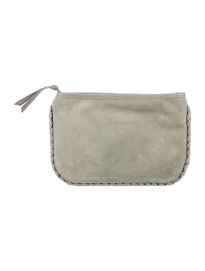 Pre-owned Longchamp Suede Cosmetic Bag In Green