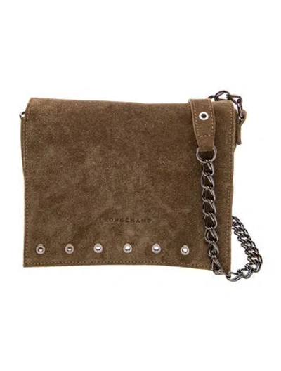 Pre-owned Longchamp Suede Crossbody Bag Medium In Neutral