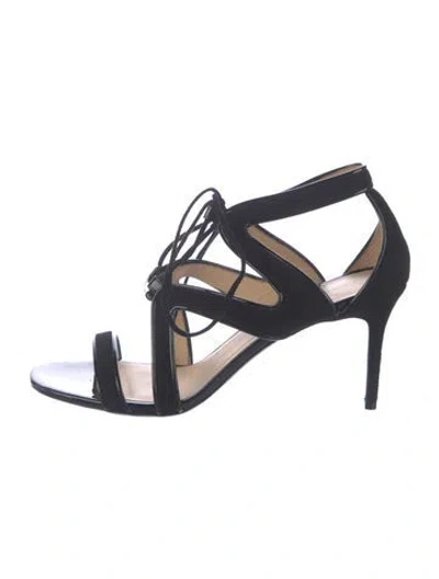 Pre-owned Longchamp Suede Cutout Accent Sandals In Black