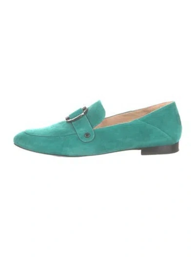 Pre-owned Longchamp Suede Loafers In Green
