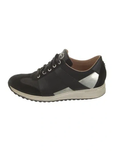 Pre-owned Longchamp Suede Printed Athletic Sneakers In Black