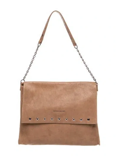 Pre-owned Longchamp Suede Shoulder Bag In Neutral