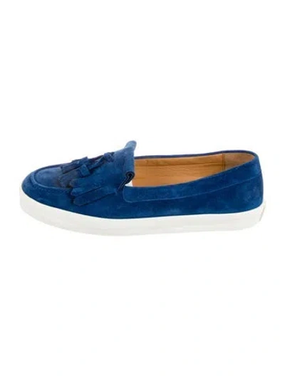 Pre-owned Longchamp Suede Tassel Accents Loafers In Blue