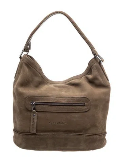 Pre-owned Longchamp Suede Top Handle Bag In Brown