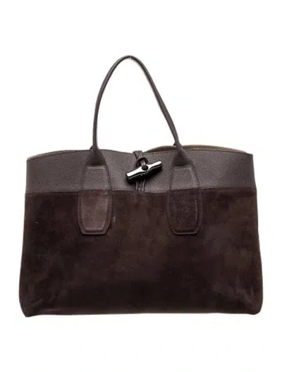Pre-owned Longchamp Suede Top Handle Bag In Brown