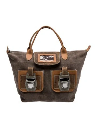 Pre-owned Longchamp Suede Top Handle Bag In Gray