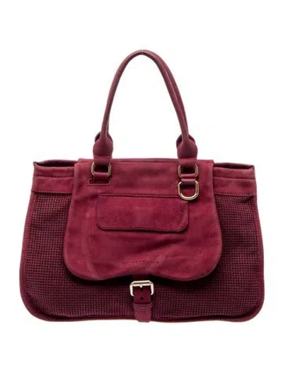 Pre-owned Longchamp Suede Top Handle Bag In Purple
