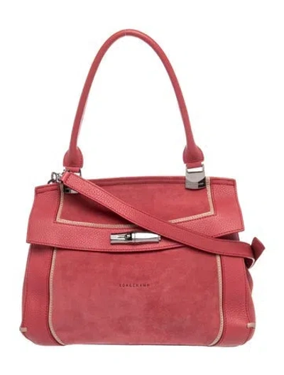 Pre-owned Longchamp Suede Top Handle Bag In Red