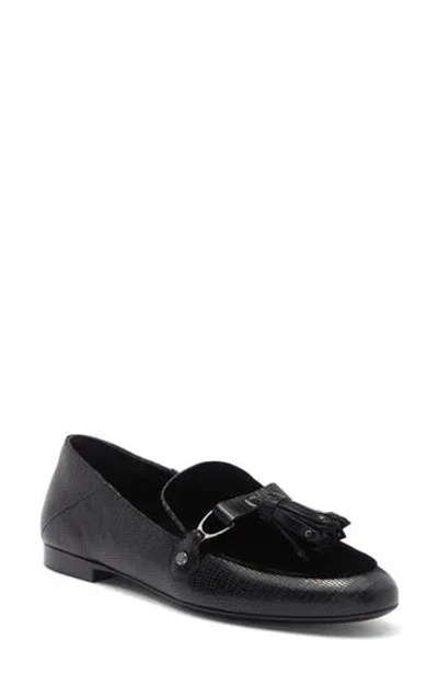 Longchamp Tassel Snakeskin Embossed Loafer In Black