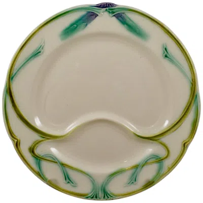 Pre-owned Longchamp Terre De Fer Art Nouveau French Faïence Barbotine Asparagus Plate In Brown