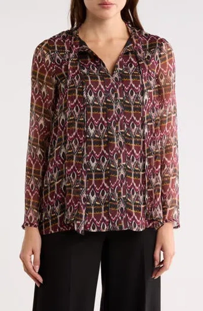 Longchamp Tie Neck Long Sleeve Silk Shirt In Burgundy