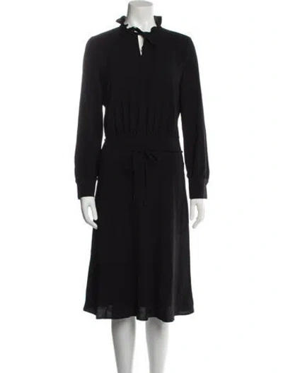 Pre-owned Longchamp Tie Neck Midi Length Dress In Black