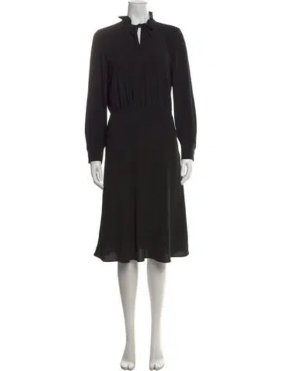 Pre-owned Longchamp Tie Neck Midi Length Dress In Black