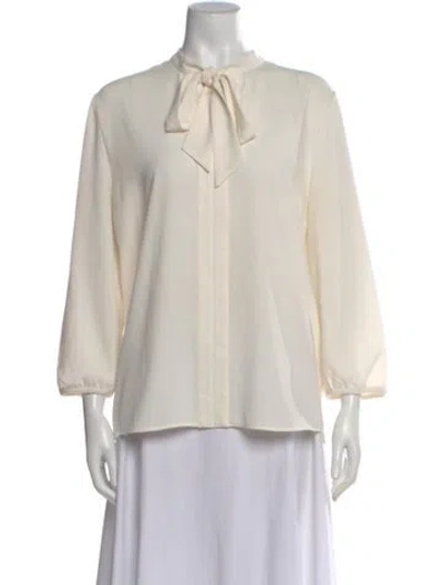 Pre-owned Longchamp Tie Neck Three-quarter Sleeve Blouse In Neutral