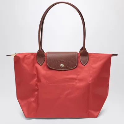 Longchamp Tomato Red Le Pliage Original M Bag In Black