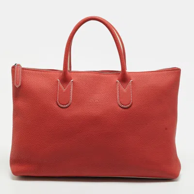 Pre-owned Longchamp Top Zip Red Leather Tote