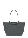 Longchamp Le Pliage Green Recycled Canvas Large Shoulder Tote In Grafite