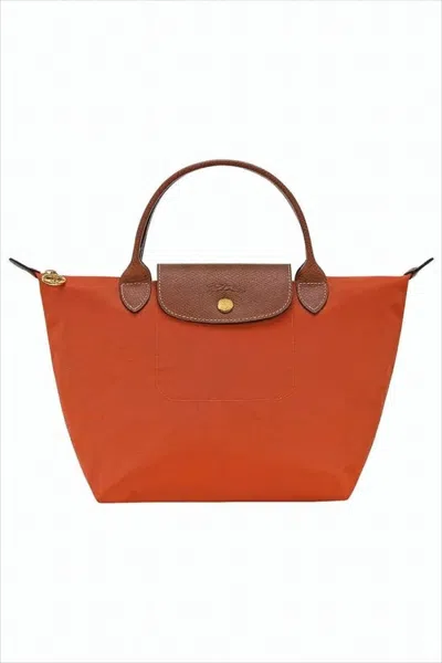 Longchamp Trapezoidal Orange Tote Bag In White