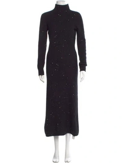 Pre-owned Longchamp Turtleneck Long Dress In Black