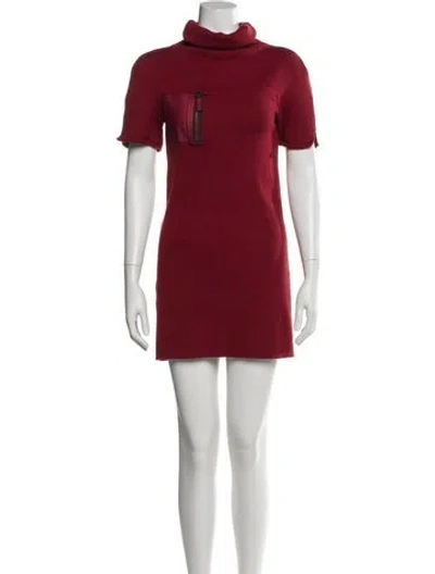 Pre-owned Longchamp Turtleneck Mini Dress In Red